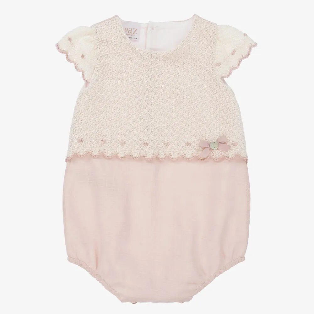 Baby Girls Pink & Ivory Cotton Shortie