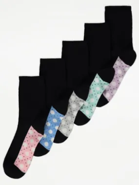 Black Spotty Sole Ankle Socks 5 Pack | Lingerie | George at ASDA