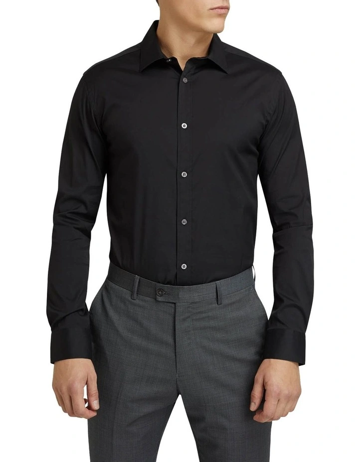 Black Stretch Travel Shirt in Black