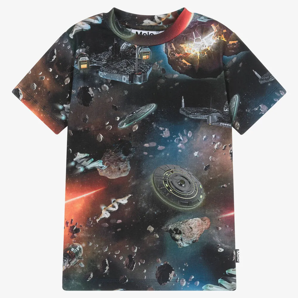 Boys Black Organic Cotton Space T-Shirt