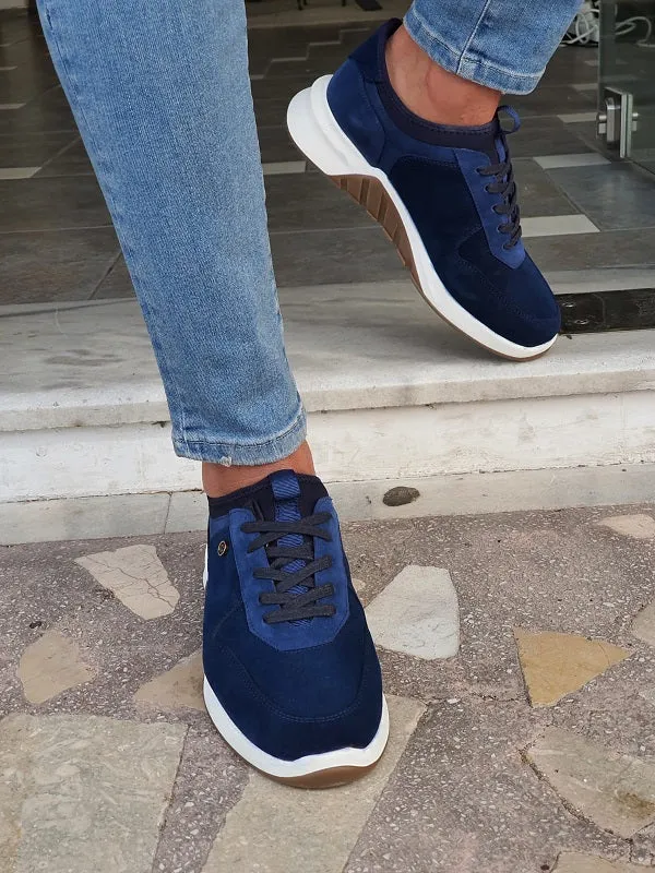 Galiardi Navy Blue Mid-Top Suede Sneakers