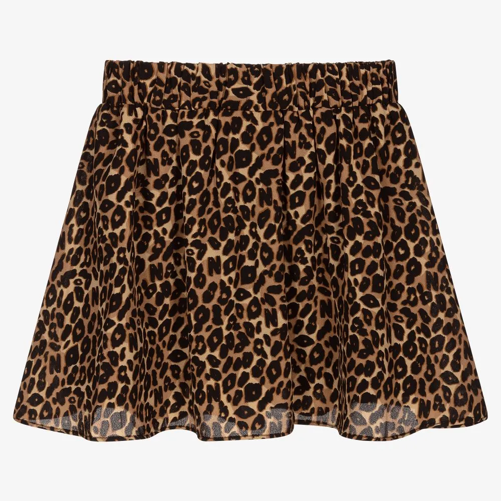 Girls Brown Leopard Skirt