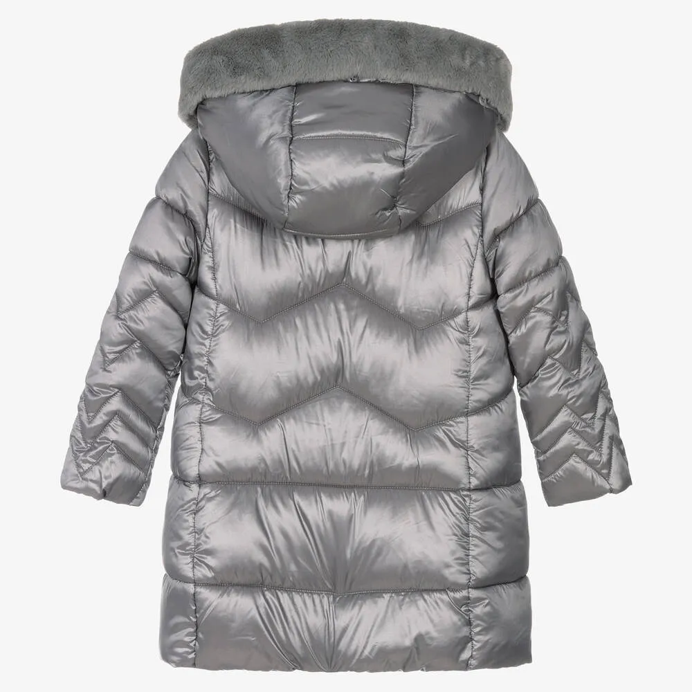 Girls Grey Long Puffer Coat