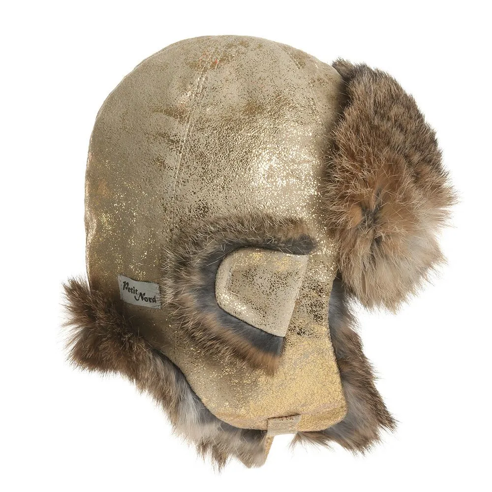 Gold Leather & Fur Hat