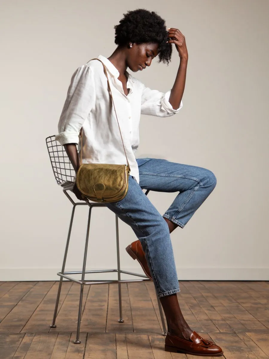 Gold Leather Shoulder Bag for Women - LeBohémien Bronze | PAUL MARIUS