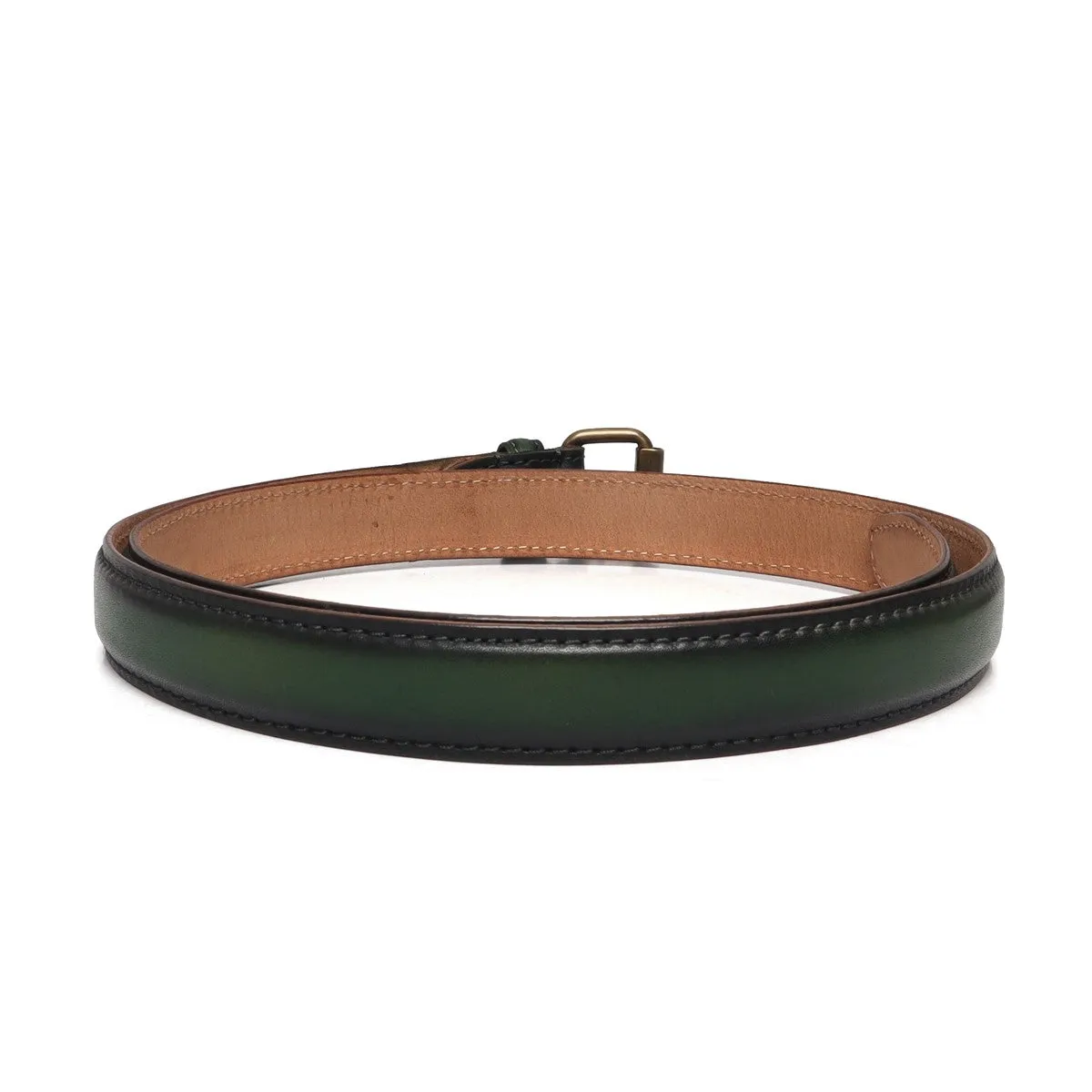 Green Leather Antique Look Buckle Ladies Belt By Brune & Bareskin