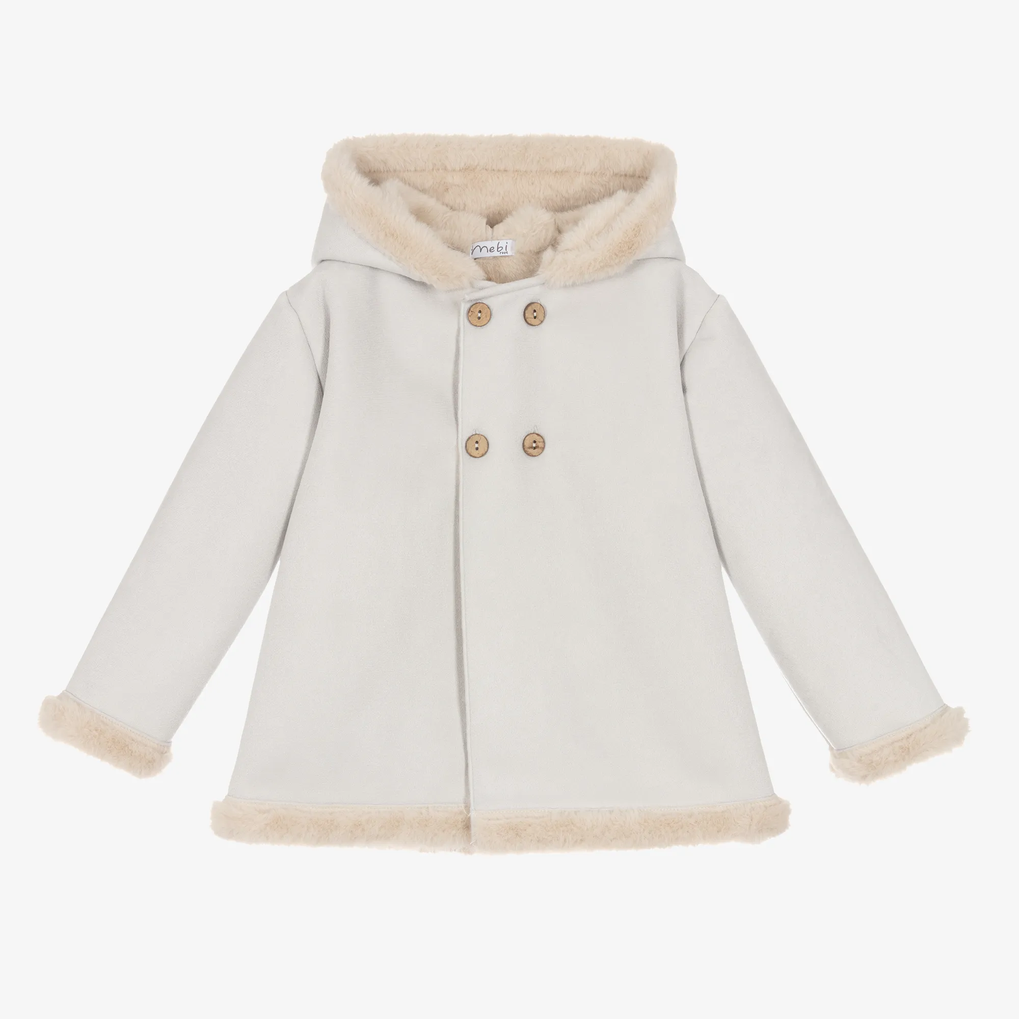 Grey Faux Suede Hooded Coat 