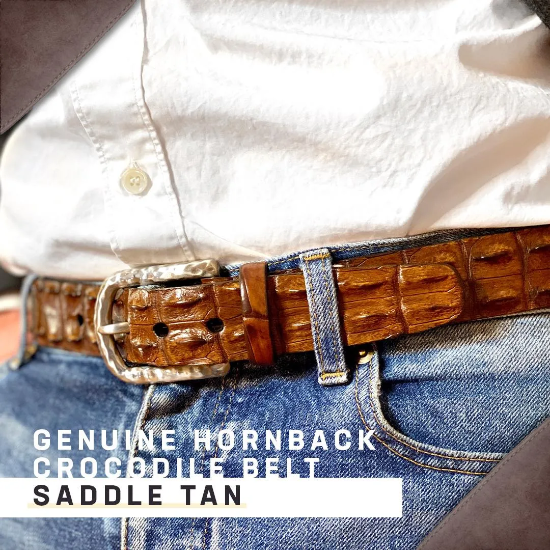 Hornback Crocodile Belt in Saddle Tan by Torino Leather