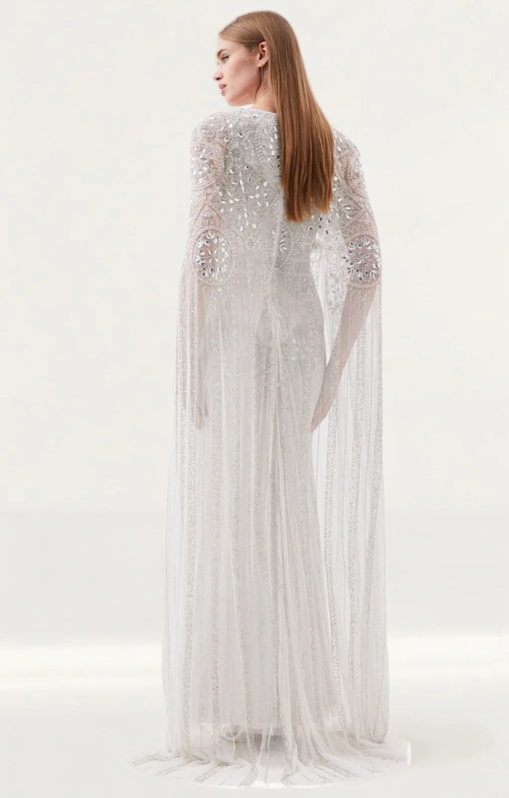 Karen Millen Premium Embellished Caped Woven Maxi Dress