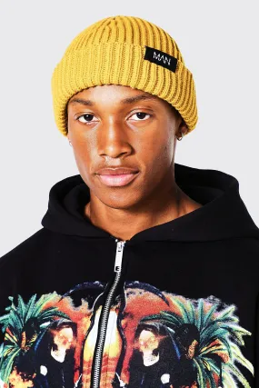 Man Tab Ribbed Micro Beanie | boohooMAN UK