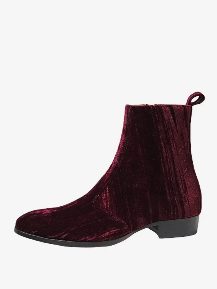 Men's Boots Chelsea Boots Burgundy Suede Leather Round Toe Chains Ankle Short Boots