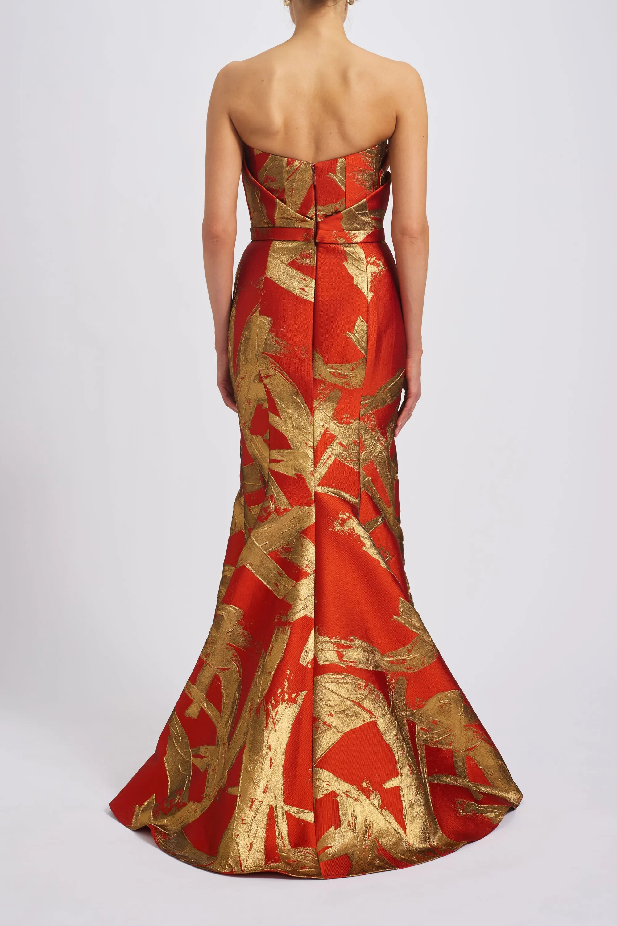 Metallic Jacquard Pleated Gown