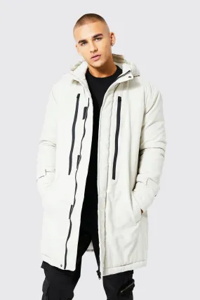 Mid Length Hooded Parker With Chest Zips