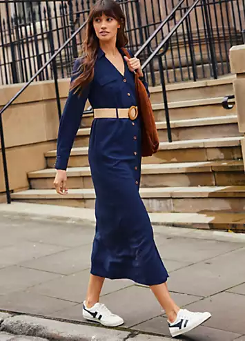 Navy Maxi Shirt Dress & Belt by Freemans | Look Again