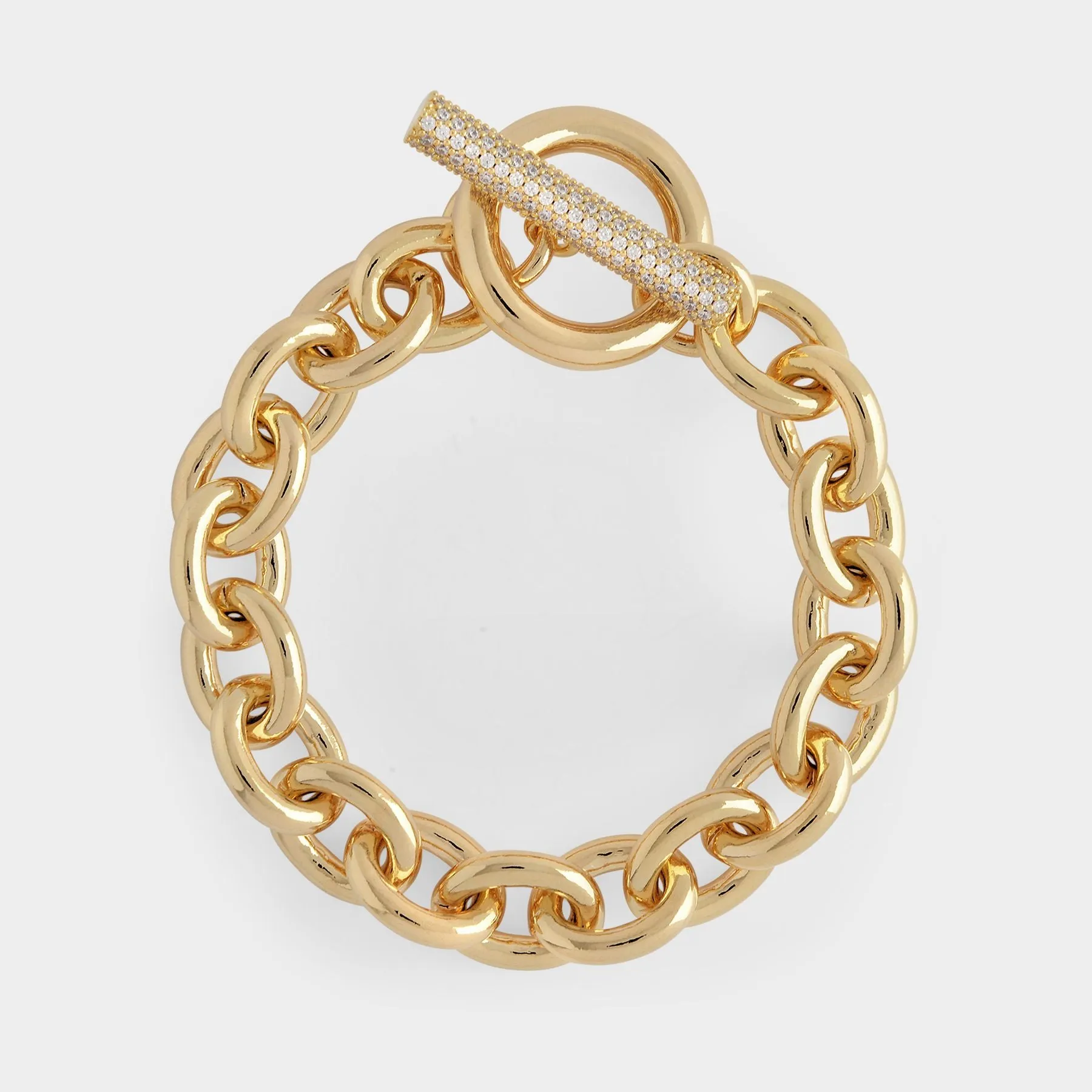 Numbering  Pave T-bar Chain Bracelet in 16K Gold Plated Brass and Cubic Zircornia