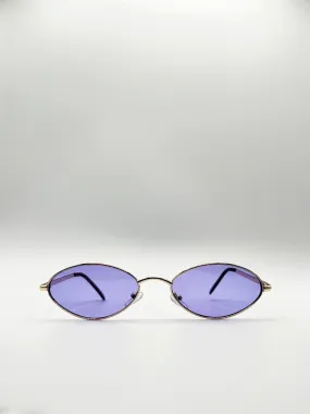 Sunglasses | Metal Oval Frame Sunglasses with Lilac Lenses | SVNX