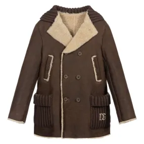 Teen Brown Logo Shearling Coat