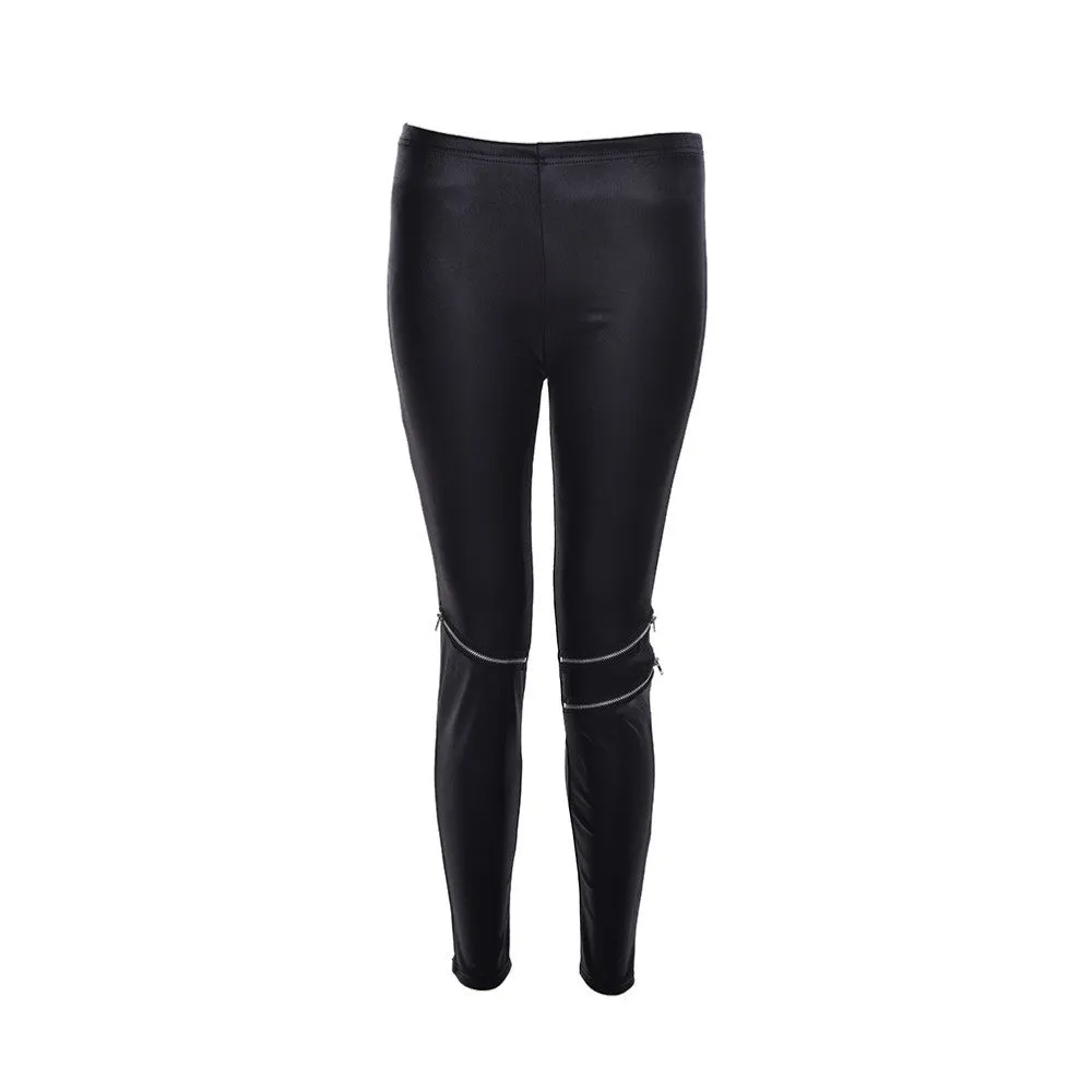 Women Faux Leather Leggings Slim Pants Elastic Stretch Skinny Pants Trousers Pencil Pants Black SM6
