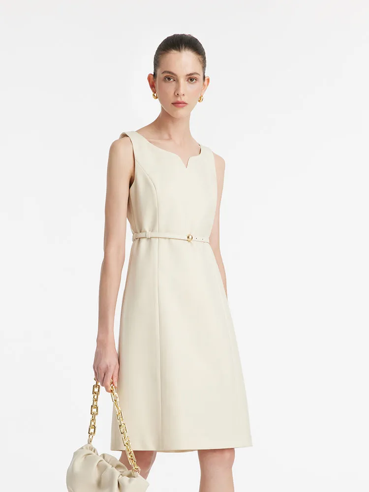 Worsted Wool Women Mini Vest Dress With Belt 